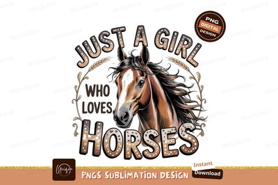 Girl Loves Horses Illustration Sublimation Design Sublimation Designangry 