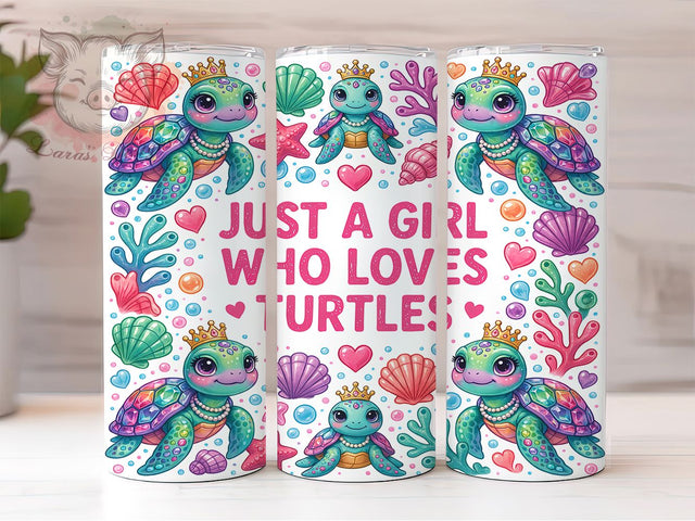 Girl Loves Turtles 20oz Tumbler, Girl Loves Turtles, Cute Turtle, Whimsical Design, Animal Pattern, Ocean Theme, Skinny Tumbler, Sublimation PNG Sublimation Lara' s Designs 
