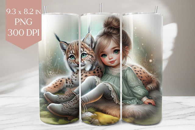 Girl & Lynx Woodland Tumbler Wrap PNG Sublimation BijouBay 