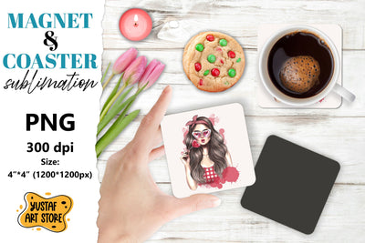 Girl magnet/Girl coaster. Girl in bandana sublimation design Sublimation Yustaf Art Store 