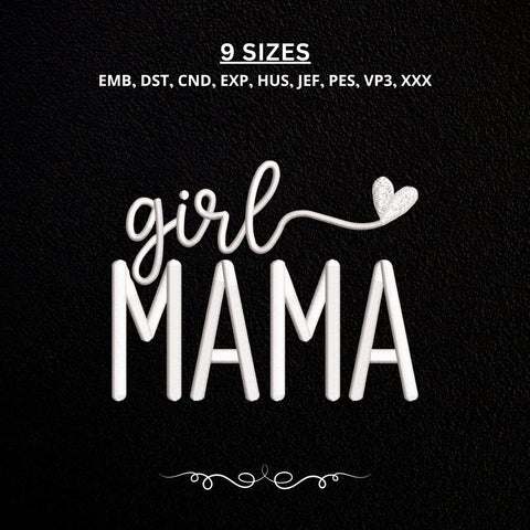 Girl Mama Embroidery Design – Minimalist Mom Typography Heart Machine Embroidery File Embroidery/Applique DESIGNS PatternFeed8 
