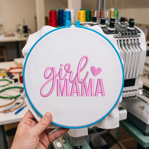 Girl Mama Embroidery Design – Pink Heart Girl Mom Script Machine Embroidery File – Cute Mother's Day Gift Design Embroidery/Applique DESIGNS PatternFeed8 