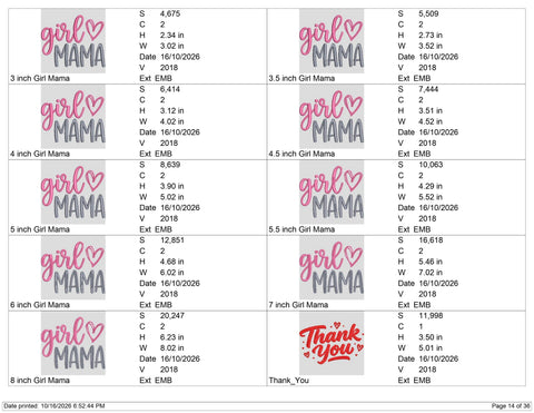 Girl Mama Embroidery Design – Pink Heart Girl Mom Typography Mother's Day Machine Embroidery File Embroidery/Applique DESIGNS PatternFeed8 