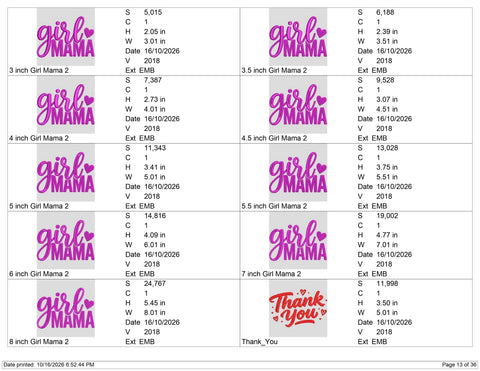 Girl Mama Embroidery Design – Pink Heart Girl Mom Typography Mother's Day Machine Embroidery File Embroidery/Applique DESIGNS PatternFeed8 