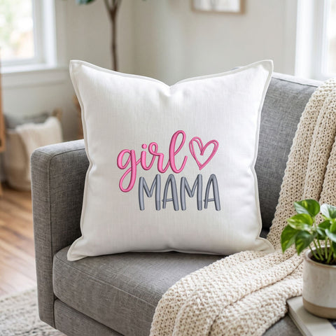 Girl Mama Embroidery Design – Pink Heart Girl Mom Typography Mother's Day Machine Embroidery File Embroidery/Applique DESIGNS PatternFeed8 