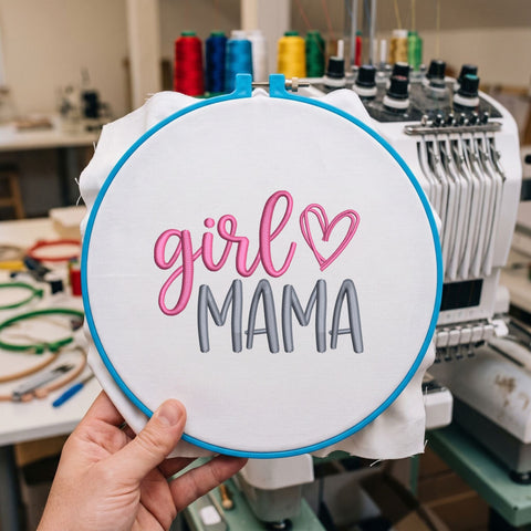 Girl Mama Embroidery Design – Pink Heart Girl Mom Typography Mother's Day Machine Embroidery File Embroidery/Applique DESIGNS PatternFeed8 