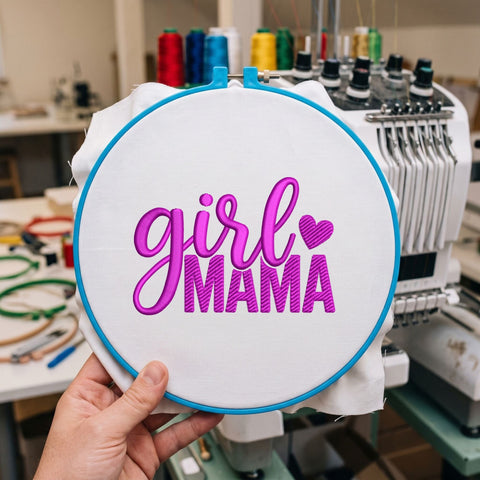Girl Mama Embroidery Design – Pink Heart Girl Mom Typography Mother's Day Machine Embroidery File Embroidery/Applique DESIGNS PatternFeed8 