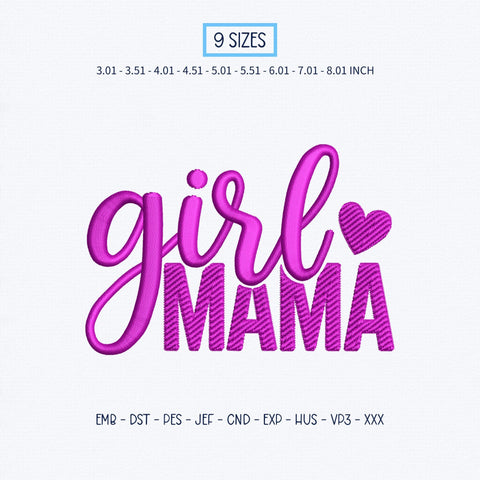 Girl Mama Embroidery Design – Pink Heart Girl Mom Typography Mother's Day Machine Embroidery File Embroidery/Applique DESIGNS PatternFeed8 