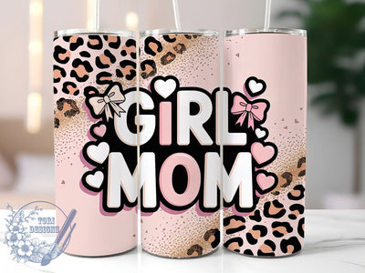 Girl Mom Bow Leopard 20oz Tumbler, Pink Bow, Leopard Print, 20oz Sublimation, PNG Design, Mom Life Mug, Motherhood Gift Sublimation ToriDesigns 