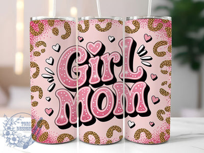 Girl Mom Bow Leopard 20oz Tumbler, Pink Bow, Leopard Print, 20oz Sublimation, PNG Design, Mom Life Mug, Motherhood Gift Sublimation ToriDesigns 