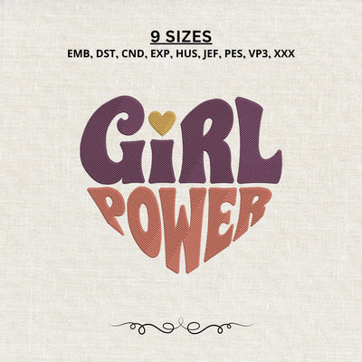 Girl Power Embroidery Design – Retro Feminist Heart Machine Embroidery File, Women Empowerment Girl Mom Shirt Design Embroidery/Applique DESIGNS PatternFeed8 