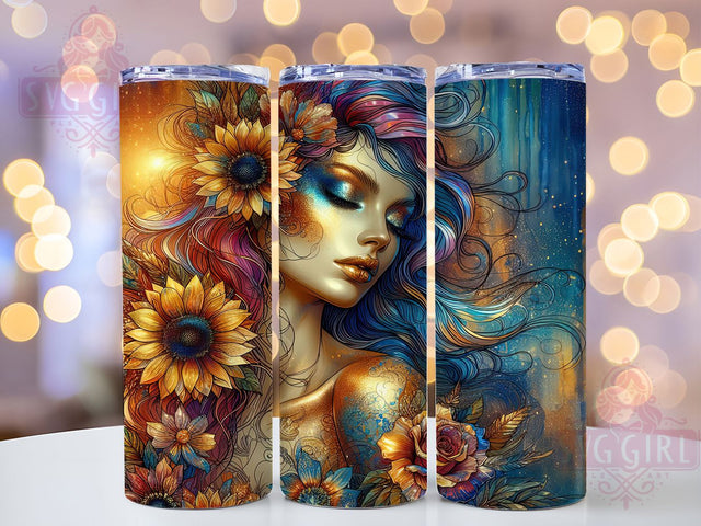 Girl Power Glitter Sunflower Tumbler, Girl Power Tumbler Wrap, 20oz Sublimation Tumbler, Floral Glitter Tumbler, Boho Sunflower Tumbler, Sparkly Flower Tumbler, Trendy Girl Tumbler Design Sublimation SvggirlplusArt 