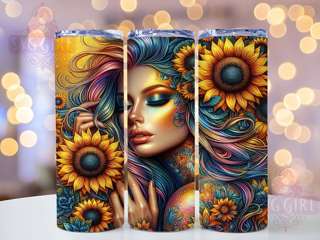 Girl Power Glitter Sunflower Tumbler, Girl Power Tumbler Wrap, 20oz Sublimation Tumbler, Floral Glitter Tumbler, Boho Sunflower Tumbler, Sparkly Flower Tumbler, Trendy Girl Tumbler Design Sublimation SvggirlplusArt 