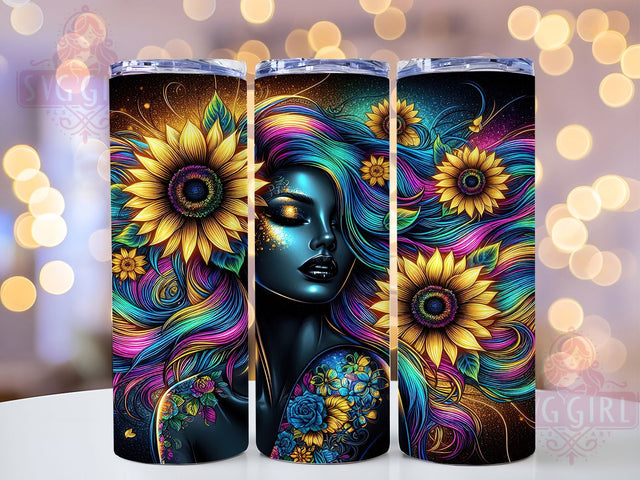 Girl Power Glitter Sunflower Tumbler, Girl Power Tumbler Wrap, 20oz Sublimation Tumbler, Floral Glitter Tumbler, Boho Sunflower Tumbler, Sparkly Flower Tumbler, Trendy Girl Tumbler Design Sublimation SvggirlplusArt 
