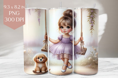 Girl & Puppy Swing Tumbler PNG Sublimation BijouBay 
