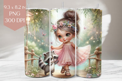 Girl & Raccoon Tumbler PNG Design Sublimation BijouBay 