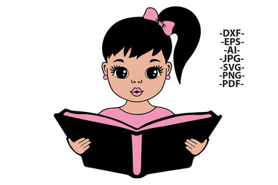 Girl Reading Book SVG PNG DXF PDF Clipart for Teacher Gift, School Decor, Homeschooling Projects and Kids Learning Crafts SVG 1uniqueminute 