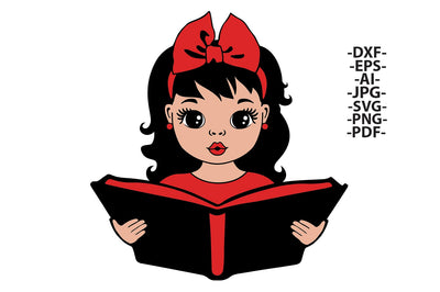 Girl Reading Book SVG PNG DXF PDF for Classroom Decor, Literacy Crafts, Teacher Clipart and Homeschool Printable Design SVG 1uniqueminute 