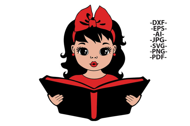 Girl Reading Book SVG PNG DXF PDF for Classroom Decor, Literacy Crafts, Teacher Clipart and Homeschool Printable Design SVG 1uniqueminute 