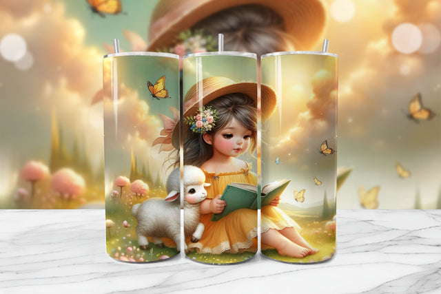 Girl Reading Seamless Tumbler Wrap PNG Sublimation BijouBay 