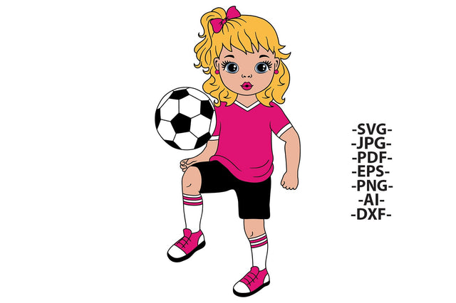 Girl Soccer Player Sublimation Design with Pink Jersey and Ball SVG PNG for Cricut Projects and Printable Clipart SVG 1uniqueminute 