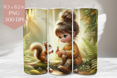 Girl & Squirrel Forest Tumbler Wrap PNG Sublimation BijouBay 