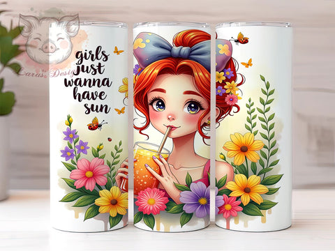 Girl Summer Tumbler, Just Wanna Have Sun, 20oz Tumbler Wrap, PNG Sublimation, Summer Drinkware, Fun Tumblers, Inspirational Gifts Sublimation Lara' s Designs 