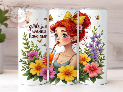 Girl Summer Tumbler, Just Wanna Have Sun, 20oz Tumbler Wrap, PNG Sublimation, Summer Drinkware, Fun Tumblers, Inspirational Gifts Sublimation Lara' s Designs 