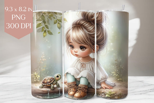 Girl & Turtle Woodland Tumbler Wrap PNG Sublimation BijouBay 