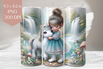 Girl & Unicorn Waterfall Tumbler Wrap PNG Sublimation BijouBay 
