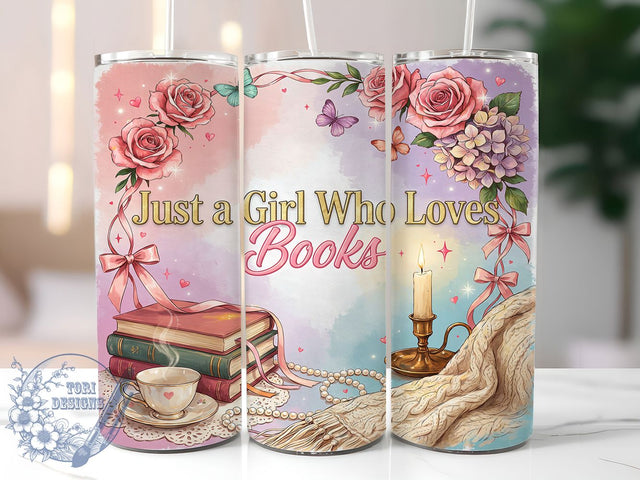 Girl Who Loves Books 20oz Tumbler, Book Lover, Reading Girl, Literary Theme, Sublimation Wrap, 20oz Tumbler, Cozy Aesthetic, Vintage Design Sublimation ToriDesigns 