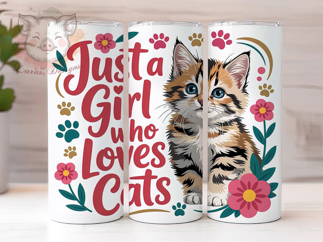 Girl Who Loves Cats Tumbler, Cat Lover Wrap, Cute Cat Cup, 20oz Sublimation Wrap, Stylish Cat Design Tumbler, Artistic Cat Cup, Pet Cat Theme Wrap Sublimation Lara' s Designs 