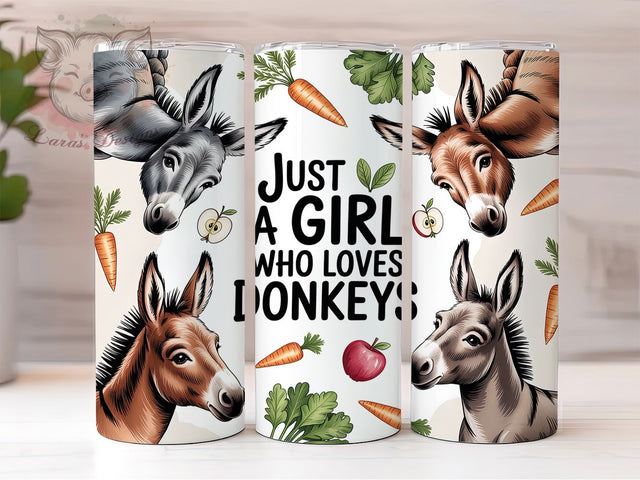 Girl Who Loves Donkeys 20oz Tumbler, Donkey Lover Tumbler, Farm Animal Sublimation, Rustic Wrap Design, Cute PNG, 20oz Tumbler Wrap Sublimation Lara' s Designs 
