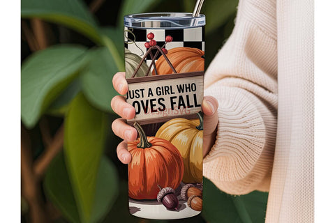Girl Who Loves Fall 20oz Tumbler Wrap Sublimation DesignSVG 