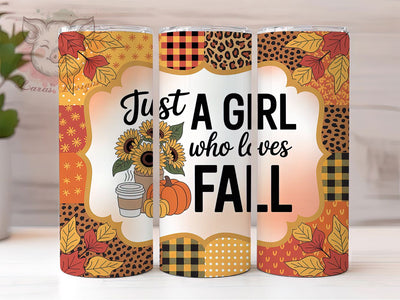Girl Who Loves Fall Tumbler, Autumn Leaves Wrap, Cozy Fall Cup, 20oz Sublimation Wrap, Stylish Autumn Design Tumbler, Seasonal Fall Theme Cup, Pumpkin Harvest Wrap Sublimation Lara' s Designs 