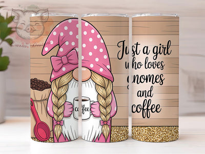 Girl Who Loves Gnomes Coffee Tumbler, Girl Who Loves Gnomes, 20oz Sublimation, Coffee Lover Wrap, Cute Gnome Cup, Gnome Drinkware, Coffee Gift For Her Sublimation Lara' s Designs 