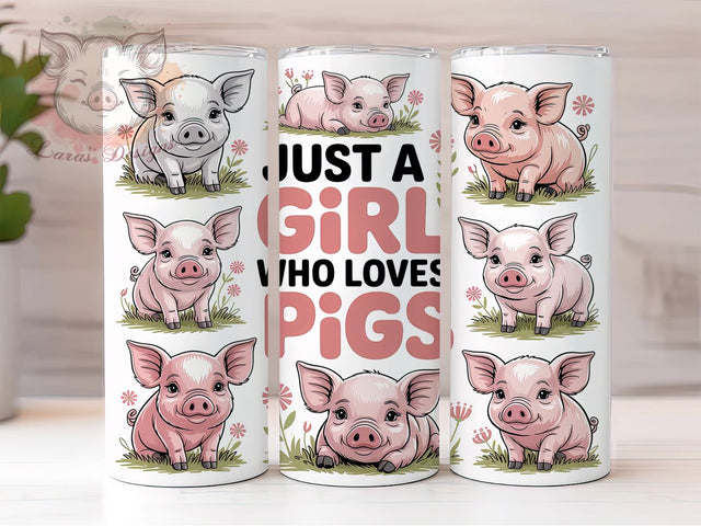 Girl Who Loves Pigs 20oz Tumbler, Pig Lover Tumbler, Farm Animal Sublimation, Rustic Wrap Design, Cute PNG, 20oz Tumbler Wrap Sublimation Lara' s Designs 
