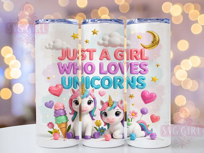Girl Who Loves Unicorns 20oz Tumbler, Unicorn Lover, Magical Unicorn, Fantasy Design, Sublimation Wrap, 20oz Tumbler, Whimsical Aesthetic, Enchanted Charm Sublimation SvggirlplusArt 
