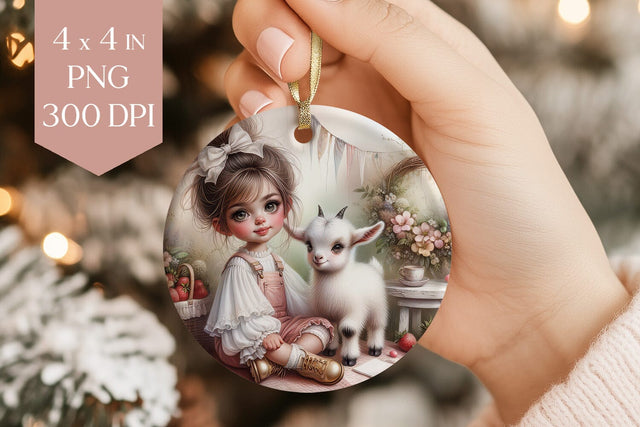 Girl with Baby Goat Ornament PNG Sublimation BijouBay 