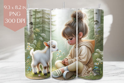 Girl with Baby Goat Tumbler PNG Wrap Sublimation BijouBay 