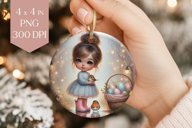Girl with Bird and Easter Basket PNG Sublimation BijouBay 