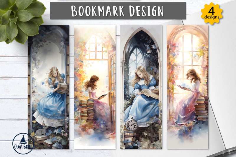 Girl with book bookmarks | Watercolor bookmark sublimation Sublimation Olga Boat Design 