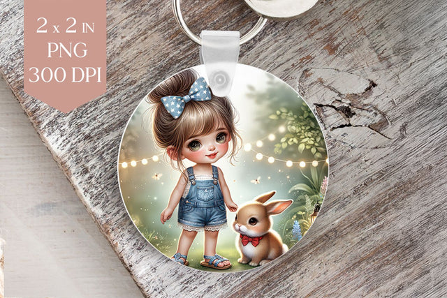 Girl with Bunny and Lights PNG Sublimation Design Sublimation BijouBay 