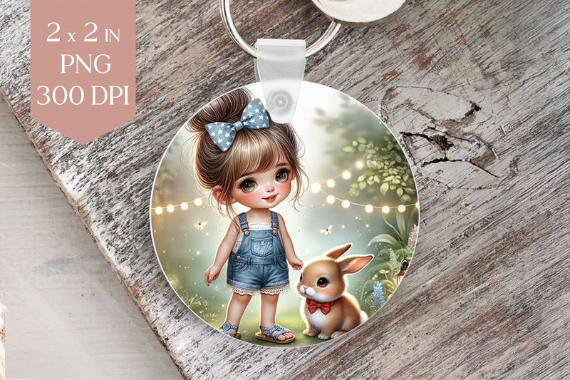 Girl with Bunny and Lights PNG Sublimation Design Sublimation BijouBay 