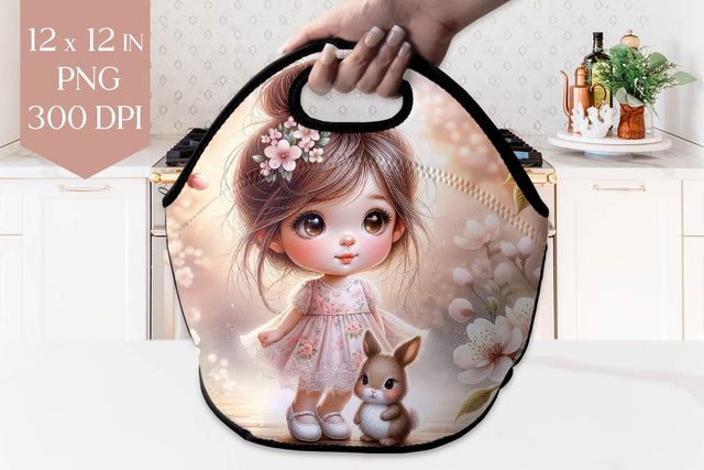 Girl with Bunny Lunch Bag PNG Sublimation BijouBay 