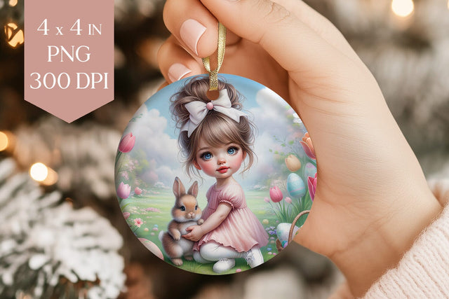 Girl with Bunny Ornament PNG Sublimation BijouBay 