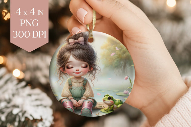 Girl with Frog Pond Scene PNG Sublimation BijouBay 