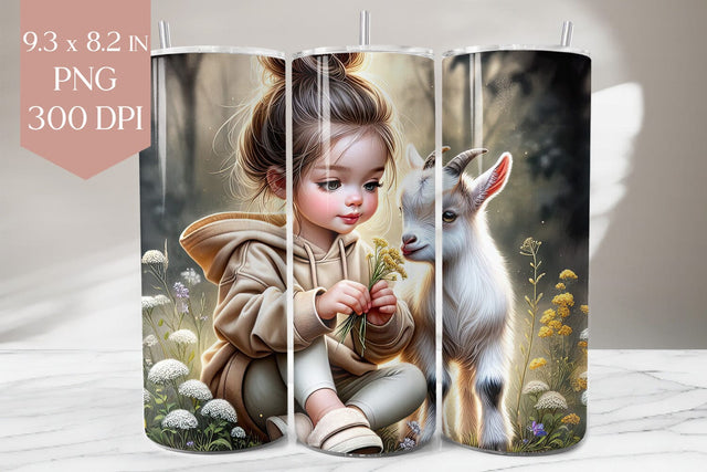 Girl with Goat in Wildflower Field PNG Sublimation BijouBay 