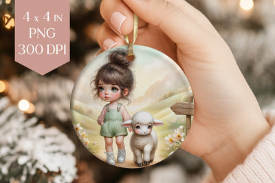 Girl with Lamb PNG Ornament Sublimation BijouBay 