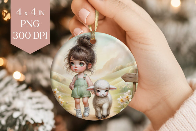 Girl with Lamb PNG Ornament Sublimation BijouBay 